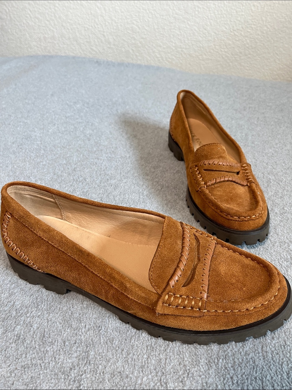 Womens Jack Rogers Suede Penny Loafers in Cognac size 7.5 Preppy Academia